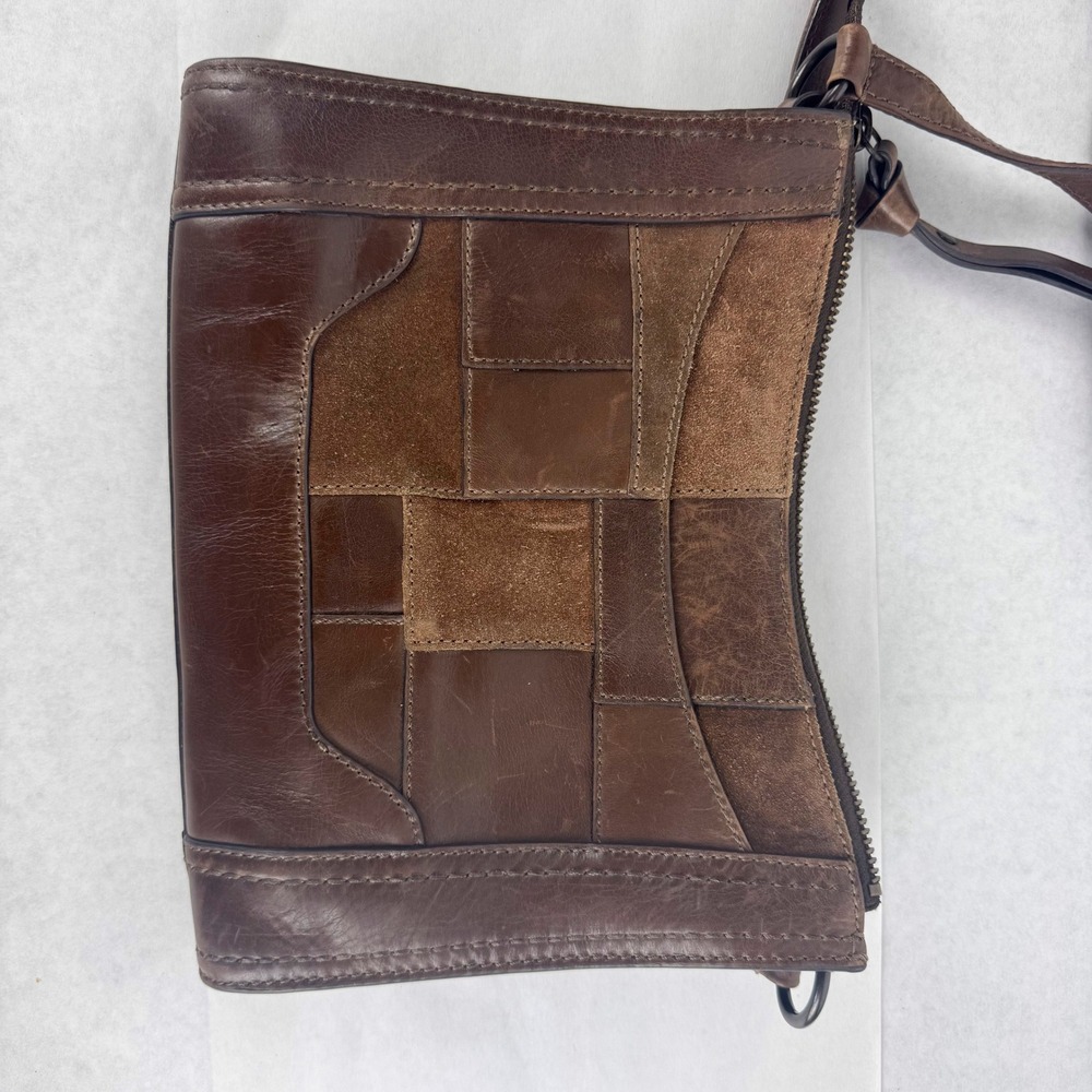 Frye Brown Leather Suede Patchwork Shoulder Bag Crossbody Boho Western Large - Picture 5 of 9